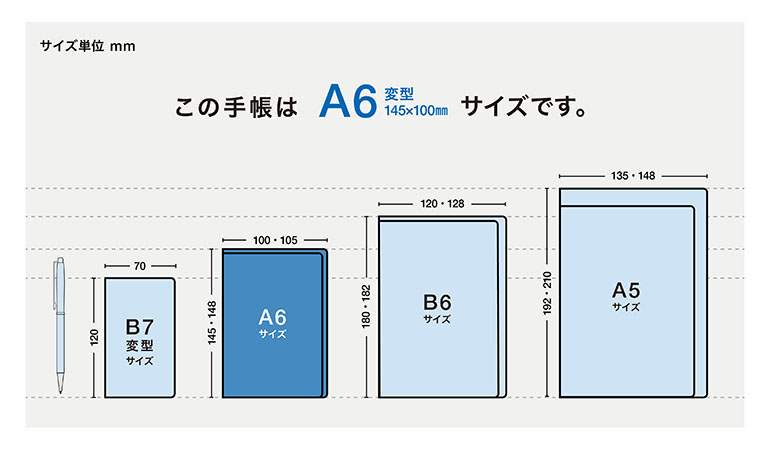 この手帳はB6正寸サイズです