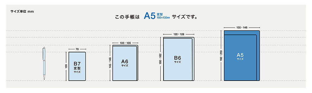 この手帳はセミA5サイズです