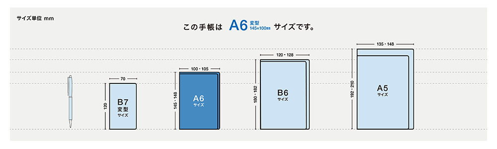 この手帳はA6変型サイズです