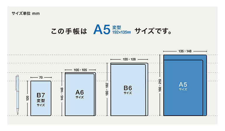 この手帳はセミA5サイズです