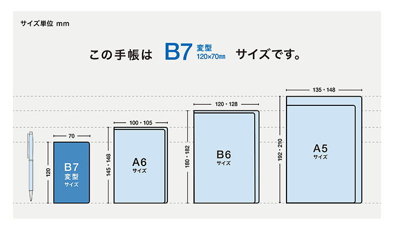 この手帳はB7変型サイズです