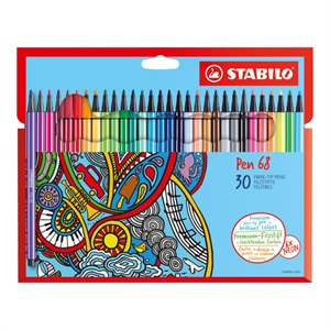 STABILO スタビロ ペン 68 30色セット 水性ペン 水性インク 1mm フェルトチップ ベンチレーションキャップ式