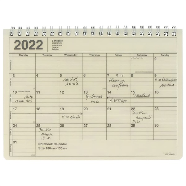 マークス 手帳 2022 スケジュール帳 1月始まり 月間ブロック S ノートブックカレンダー(アイボリー)