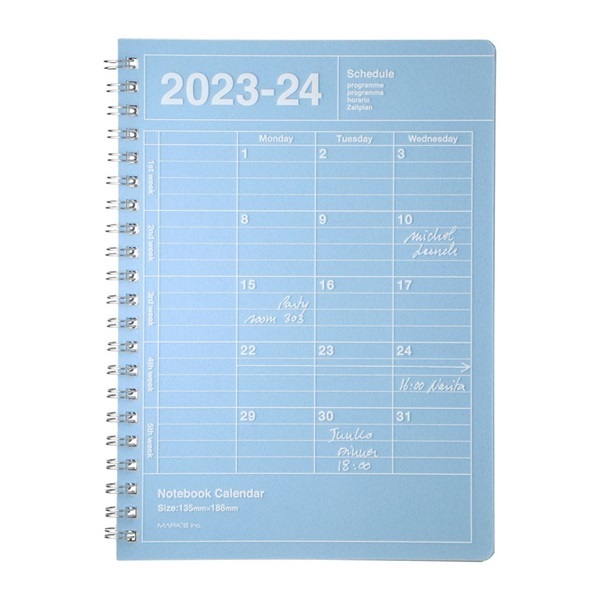 マークス 手帳 2023 スケジュール帳 4月始まり 月間ブロック B6変型 ノートブックカレンダー・S・縦型(ブルー)