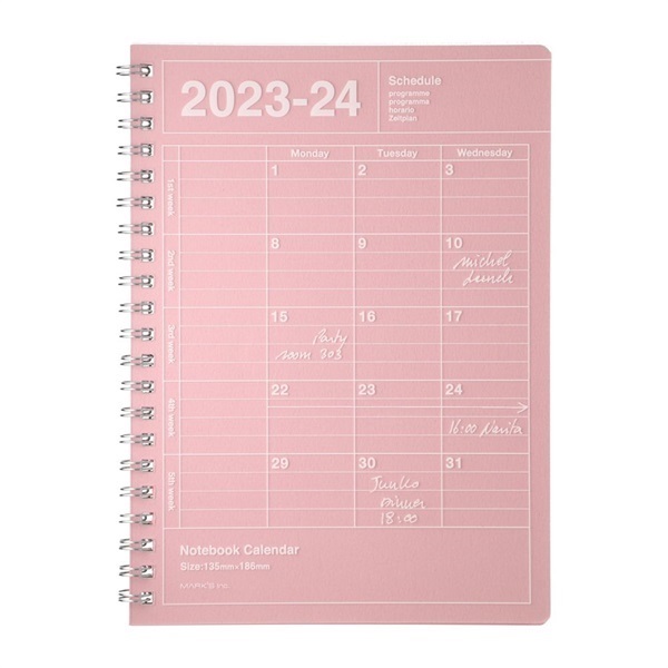 マークス 手帳 2023 スケジュール帳 4月始まり 月間ブロック B6変型 ノートブックカレンダー・S・縦型(ピンク)