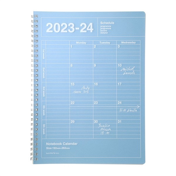 マークス 手帳 2023 スケジュール帳 4月始まり 月間ブロック B5変型 ノートブックカレンダー・M・縦型(ブルー)