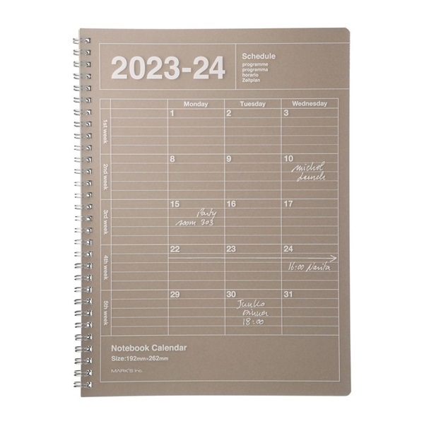 マークス 手帳 2023 スケジュール帳 4月始まり 月間ブロック B5変型 ノートブックカレンダー・M・縦型(ブラウン)