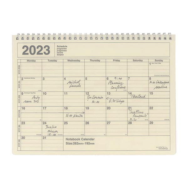 マークス 手帳 2023 スケジュール帳 1月始まり 月間ブロック M ノートブックカレンダー(アイボリー)