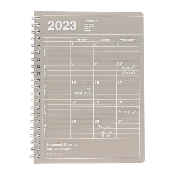 マークス 手帳 2023 スケジュール帳 1月始まり 月間ブロック S ノートブックカレンダー・S・縦型(ブラウン)