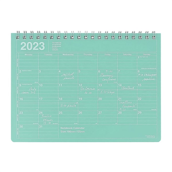 マークス 手帳 2023 スケジュール帳 1月始まり 月間ブロック S ノートブックカレンダー(ミント)