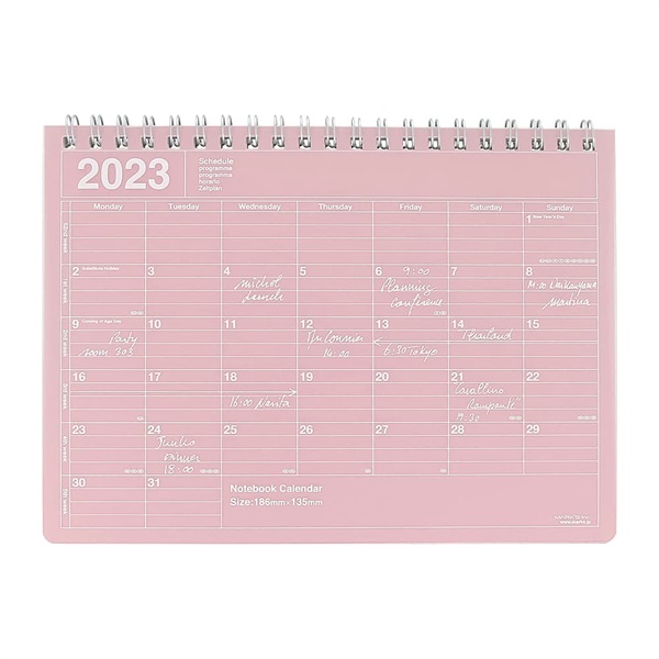 マークス 手帳 2023 スケジュール帳 1月始まり 月間ブロック S ノートブックカレンダー(ピンク)