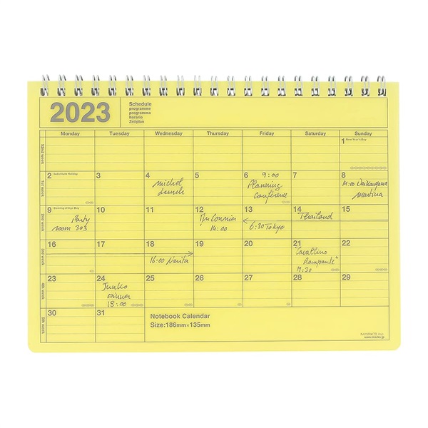 マークス 手帳 2023 スケジュール帳 1月始まり 月間ブロック S ノートブックカレンダー(イエロー)