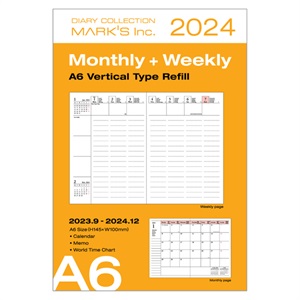 MARK'S 手帳 2024スケジュール帳 2023年9月始まり 週間バーチカル A6変型 リフィル