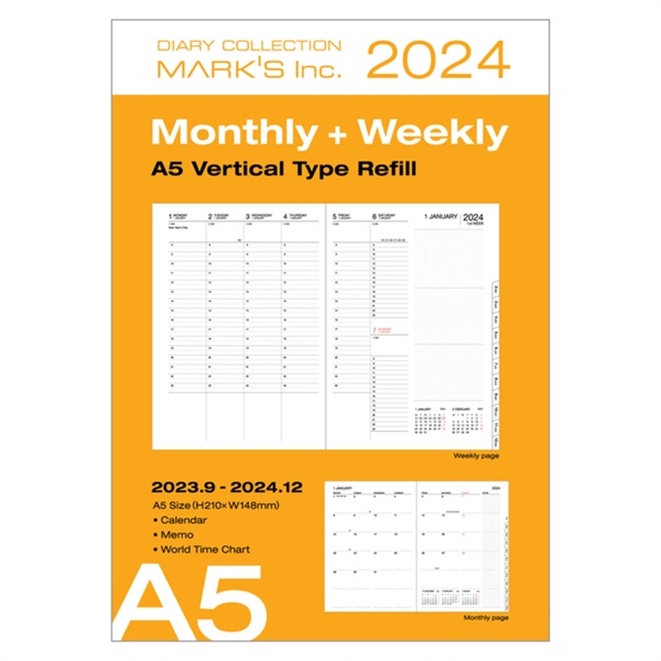 A5 月曜始まり スケジュール帳 ビジネス手帳 バーチカル 2024年 令和6年