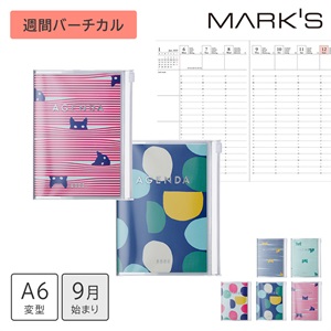 MARK'S 海外手帳 2025スケジュール帳 2024年9月始まり 週間バーチカル A6変型 キャット＆ドット
