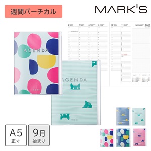 MARK'S 海外手帳 2025スケジュール帳 2024年9月始まり 週間バーチカル A5正寸 キャット＆ドット