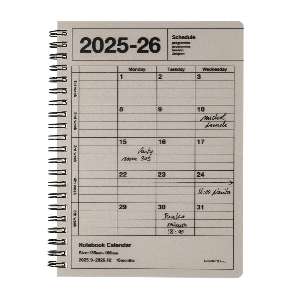 マークス 手帳 2026 スケジュール帳 2025年9月始まり月間ブロック B6