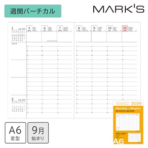 MARK'S 海外手帳 2026 スケジュール帳 2025年9月始まり 週間バーチカル A6変型 リフィル