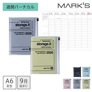 MARK'S 海外手帳 2026 スケジュール帳 2025年9月始まり 週間バーチカル A6変型 ストレージイット