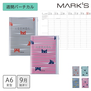 MARK'S 海外手帳 2026 スケジュール帳 2025年9月始まり 週間バーチカル A6変型 キャット