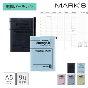 MARK'S 海外手帳 2026 スケジュール帳 2025年9月始まり 週間バーチカル A5正寸 ストレージイット