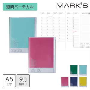 MARK'S 海外手帳 2026 スケジュール帳 2025年9月始まり 週間バーチカル A5正寸 カラーズ