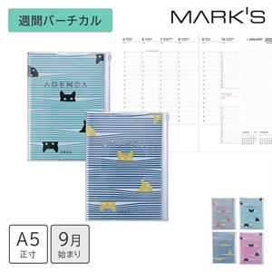 MARK'S 海外手帳 2026 スケジュール帳 2025年9月始まり 週間バーチカル A5正寸 キャット