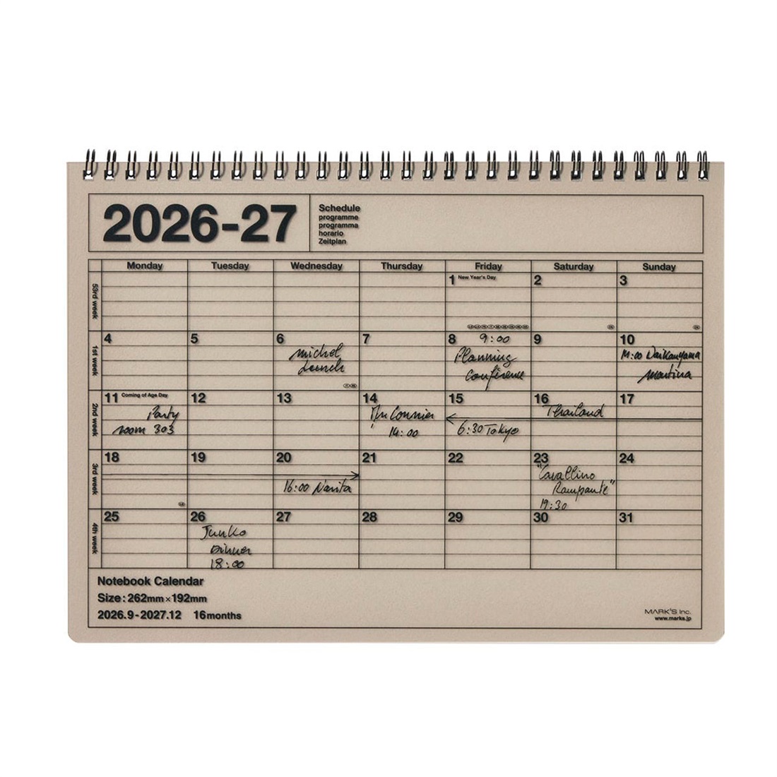 マークス 手帳 2027 スケジュール帳 ダイアリー 2026年9月始まり 月間