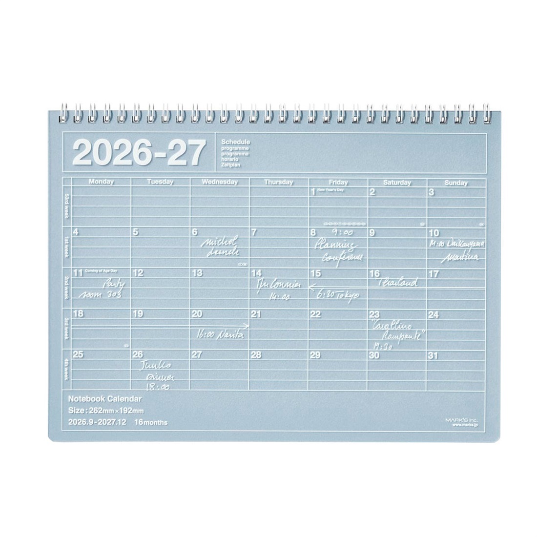マークス 手帳 2027 スケジュール帳 ダイアリー 2026年9月始まり 月間
