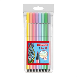 STABILO スタビロ ペン 68 パステル 8色セット 水性ペン 水性インク 1mm フェルトチップ ベンチレーションキャップ式