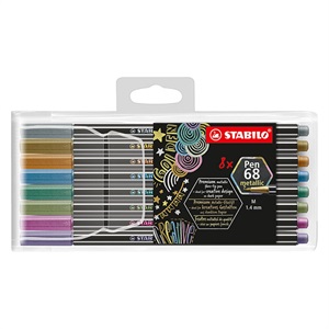 STABILO スタビロ ペン68 メタリック 8色セット 水性ペン 水性インク･プレミアム顔料 1.4mm フェルトチップ ベンチレーションキャップ式