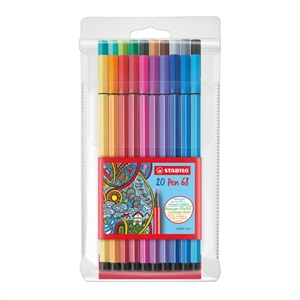 STABILO スタビロ ペン 68 20色セット 水性ペン 水性インク 1mm フェルトチップ ベンチレーションキャップ式