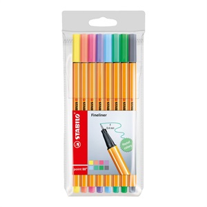 STABILO スタビロ ポイント88 パステル 8色セット 水性ペン 水性インク 0.4mm 長寿命金属保護チップ ベンチレーションキャップ式
