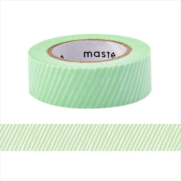 「マステ」水性ペンで書けるマスキングテープ 小巻 ＜ストライプ･グリーン＞