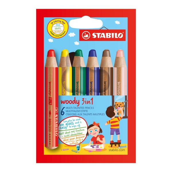 STABILO スタビロ ウッディ 6色セット 色鉛筆 10mm マルチ色鉛筆(色鉛筆・水彩色鉛筆・クレヨン3機能) マークス公式通販