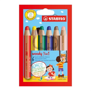 STABILO スタビロ ウッディ  6色セット 色鉛筆 10mm マルチ色鉛筆(色鉛筆･水彩色鉛筆･クレヨン3機能)
