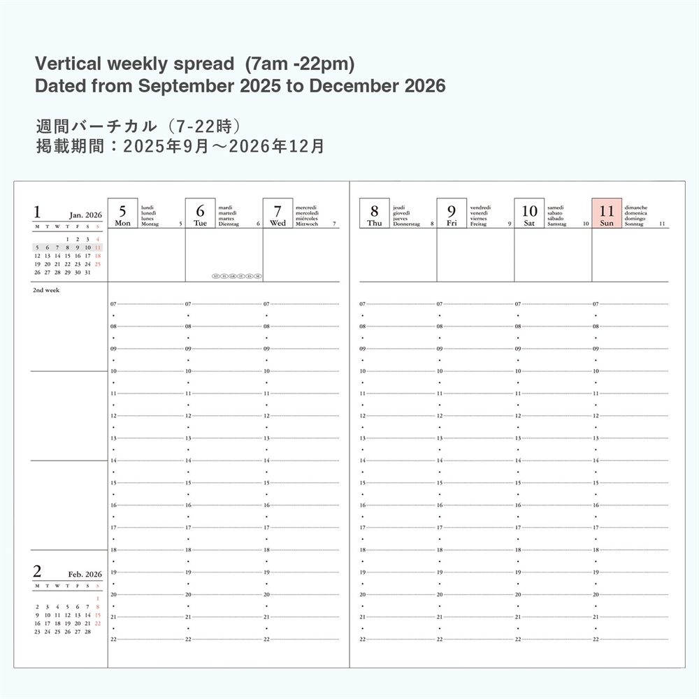 MARK'S 海外手帳 2026 スケジュール帳 2025年9月始まり 週間バーチカル