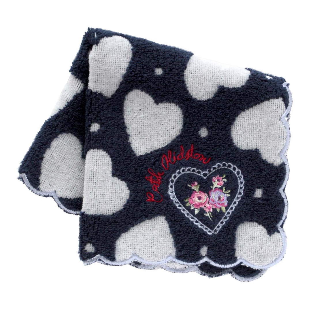 キャス キッドソン 大判タオルハンカチ ＜LACE HEARTS TILE・ネイビー