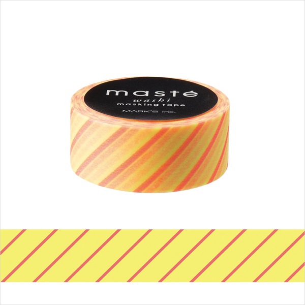 「マステ」 マークス マスキングテープ･ベーシック ＜ネオンライトイエロー/ストライプ＞