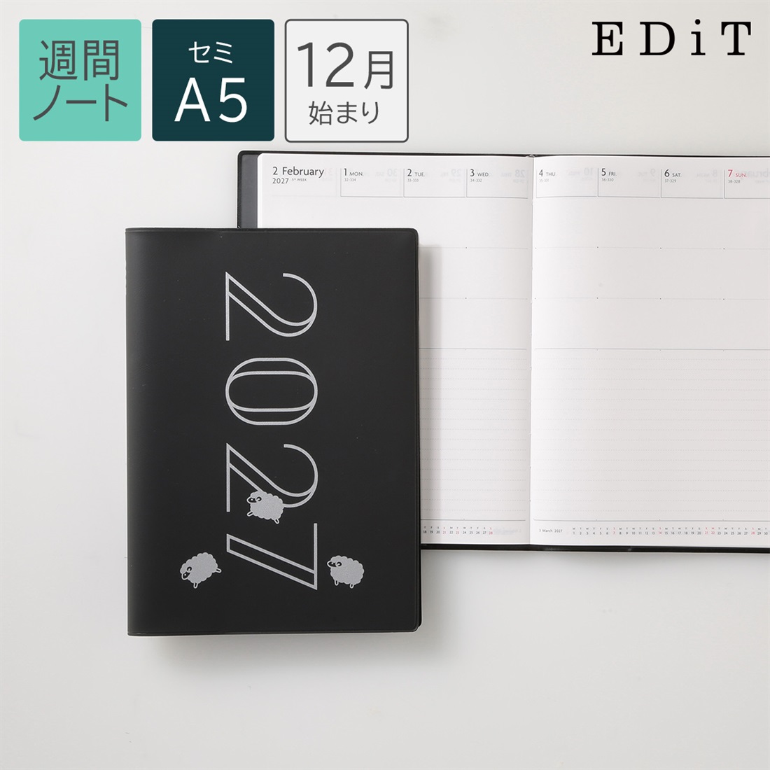 2026 Dec-start Weekly Note Semi-A5 Recycled PVC Cover (Sheep)